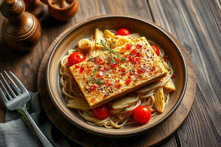 Salt og pepper matzo brei med løk og paprika