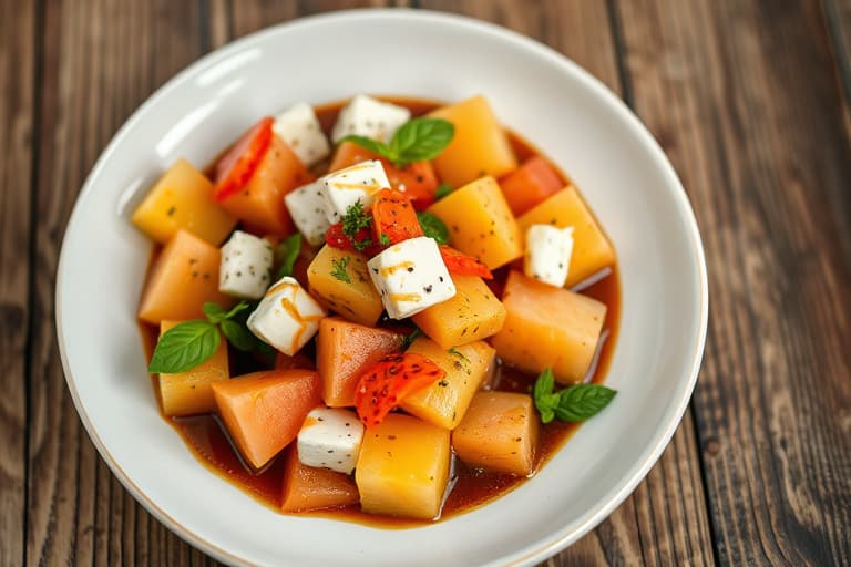 Vannmelon-, feta- og ruccolasalat med balsamico-glaze