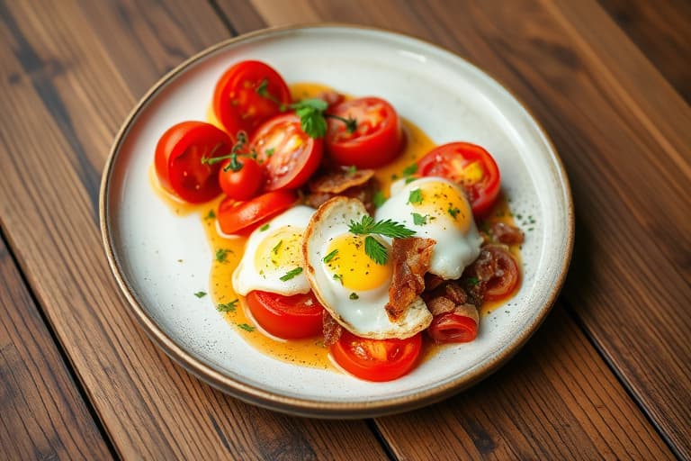 Roma- og eggefylte tomater med pancetta