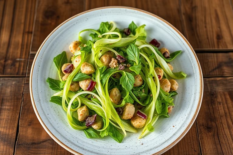 Grillet soppsalat med frisée og hasselnøtter