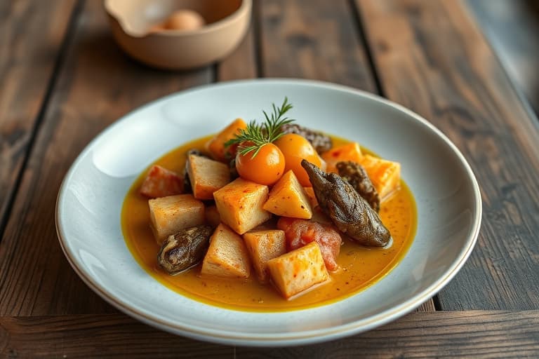 Reker i yuka- og kokospuré