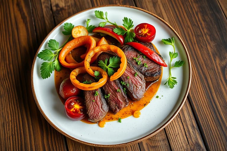 Skirt steak med poblano-rajitas og squash