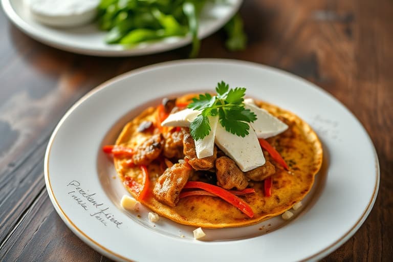 Sopp-, Rajas- og mais-taco med Queso Fresco