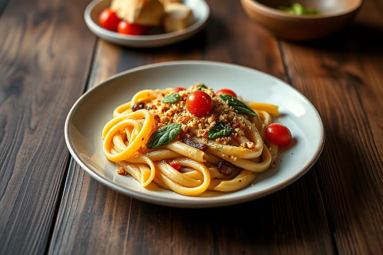 Penne Rigate med blandede grønnsaker og pinjekjerner