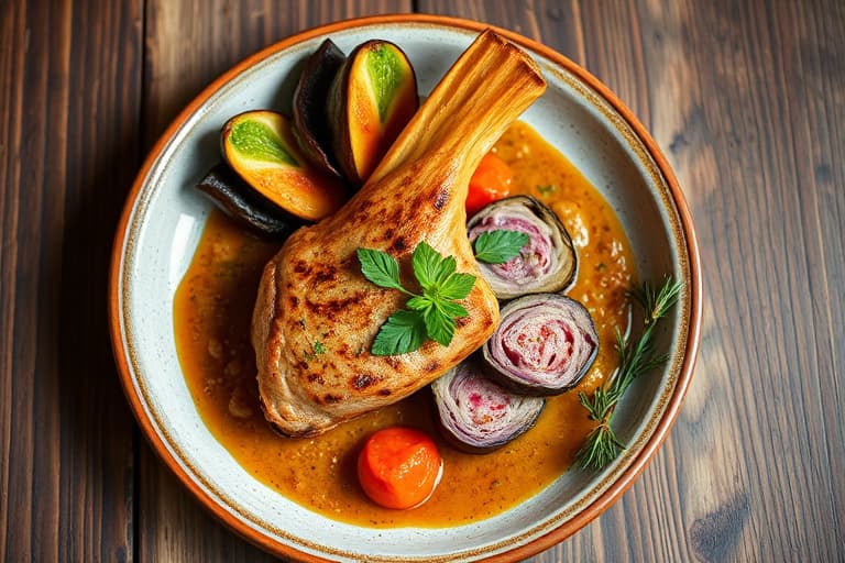 Krydret lam med grillet auberginepuré og pita