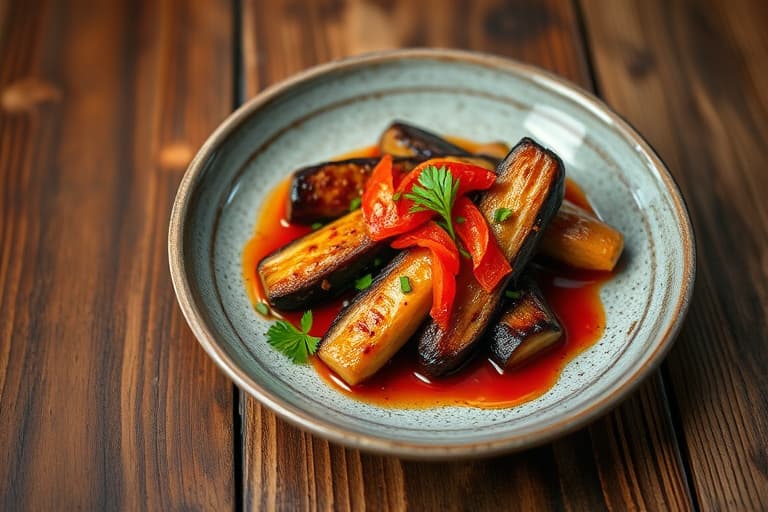 Rød karri-marinerte japanske auberginer