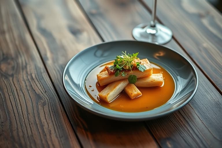 Svinekjøtt med fruktfyll og sennepssaus