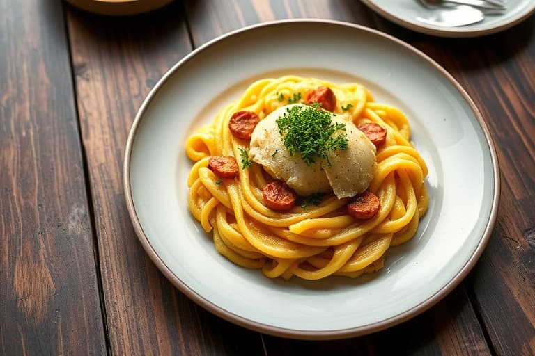 Parmesan-ristet polenta med pølse- og sopp-ragoût