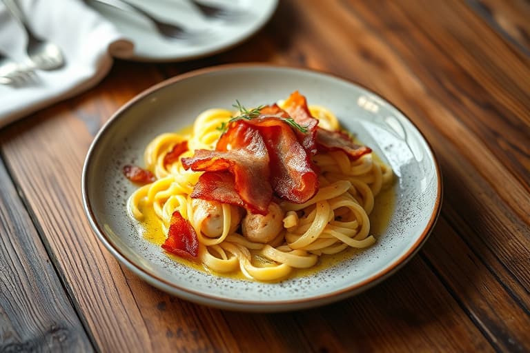 Stekte pærer med bacon og sennepsdressing