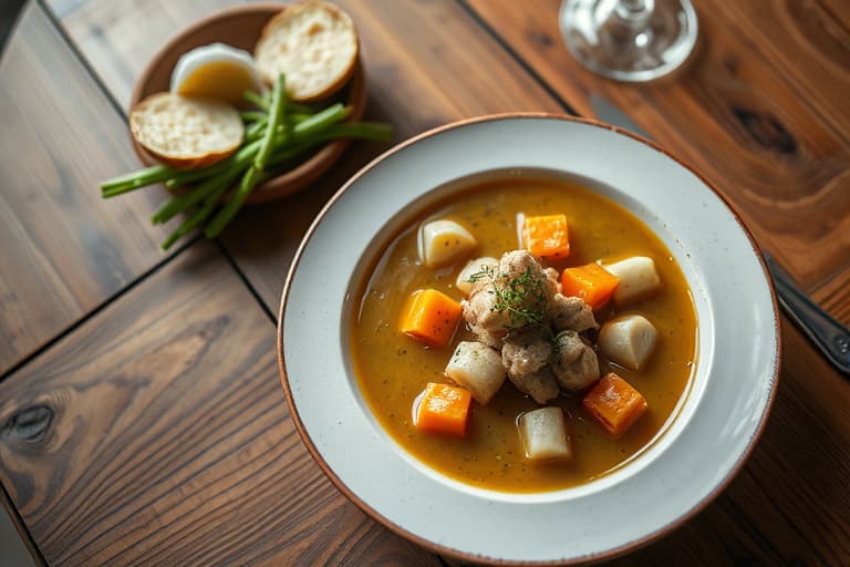 Skandinavisk grønnsakssuppe med reker