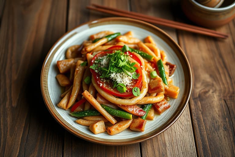 Rislapper med saltede shanghaistyle grønnsaker, bambusskudd og grønne soyabønner