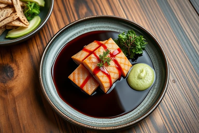 Torsk med miso-glaze og wasabi-puré