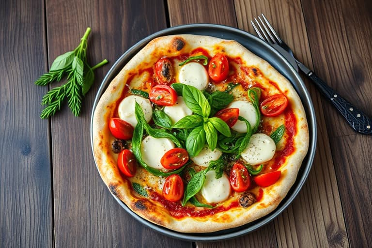 Ristet hvitløk, spinat og tomatpizza