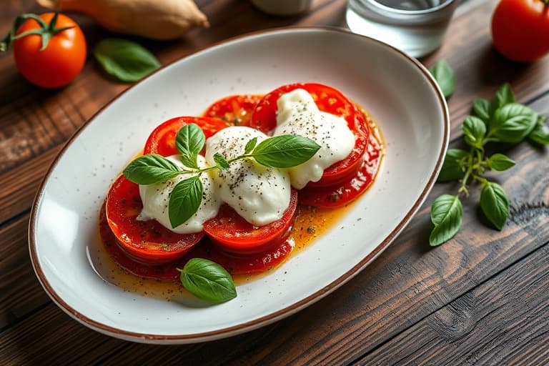 Tomater fylt med fersk mozzarella og basilikum