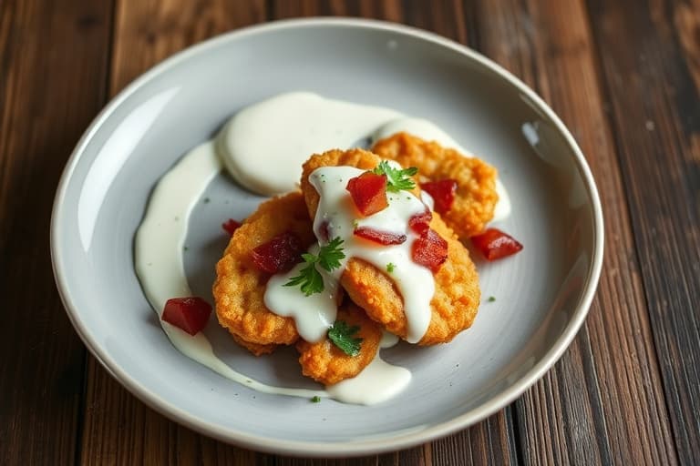 Quinoa-, bacon- og blåmuggostfritters med horseradish-yoghurtsaus