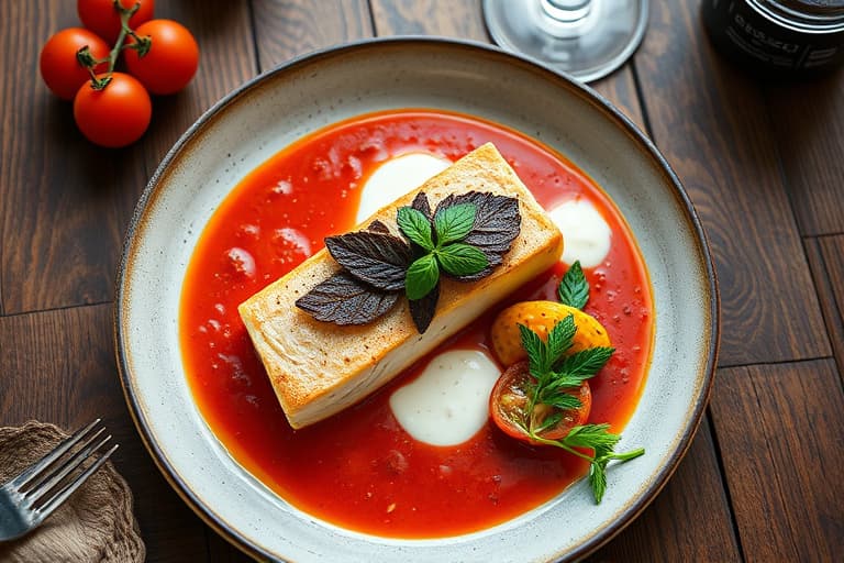 Sprøtt atlantisk laks på linser med marokkansk krydret tomatsaus med harissa, servert med tzatziki og grillet nanbrød