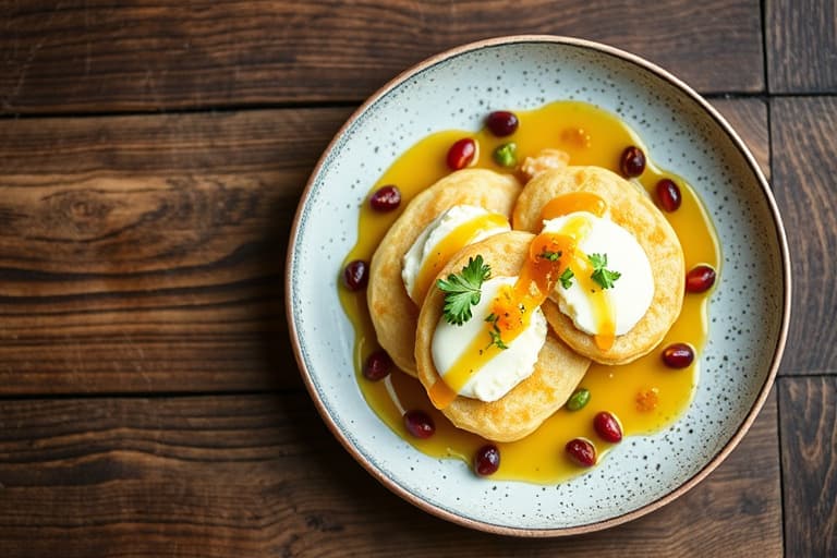 Sitron- blåbær- ricotta- kulturmelk pannekaker med blåbær- cassis- relish og blåbær- lønnesirup