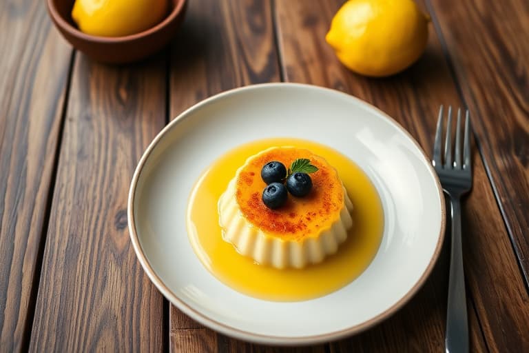 Lemon Pudding Brûlée med blåbær