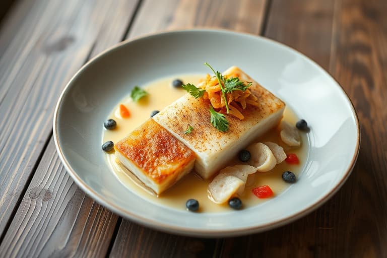 Fylte skjell av piggmakrell med risfyll av Alaskas kongerekebein, panko-ristede piggmakrellstrimler på kålssalat