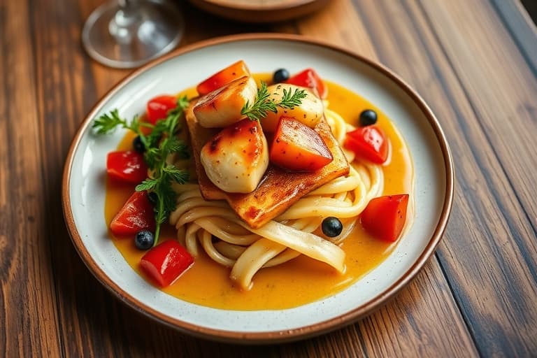 Maine-havkamskjell med ovnsbakte små røde beter, sylteagurk-sennepfrø og pistasjnøtter