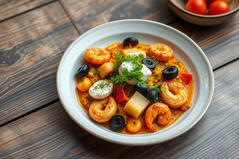 En moderne versjon av en gammel paella: Safranris med kylling, reker, bønner og snegler