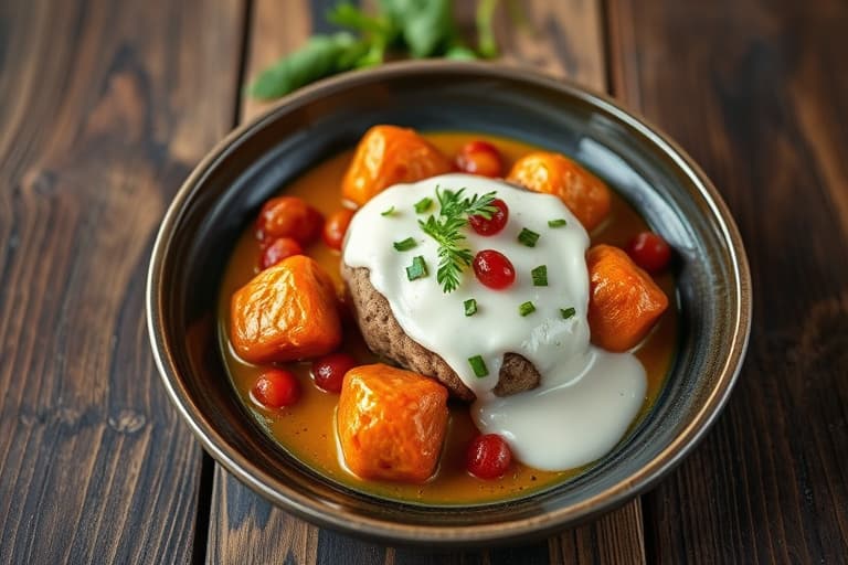 Lammekofta-spyd med granatepleglasur, bengalsk krydrede poteter og persisk agurkraita