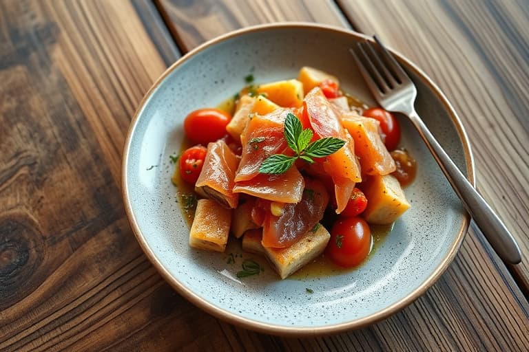 Spansk langsomt kokt skinke med sherryeddik og tomat: Salpicon de Jamón