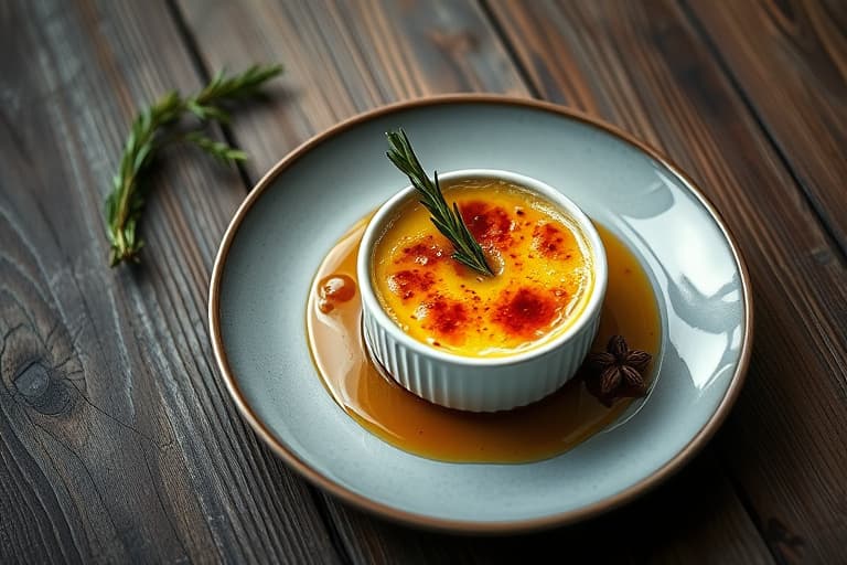 Rosemary crème brûlée med vaniljebønne og kardemomme