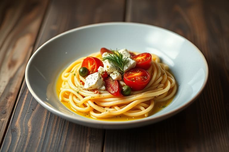 Spinat- og fetaostrisotto, skivet biff med oregano-saus, og grillede tomater med persille