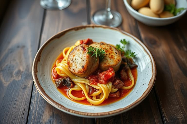 Brased lammekotelett i cazuela med potet- og artisjokklasagne og rødvinsreduksjon