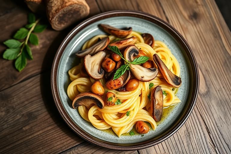 Pocherte maitake-sopper og favabønner i pastinakkbuljong med spansk olivenolje og epazote