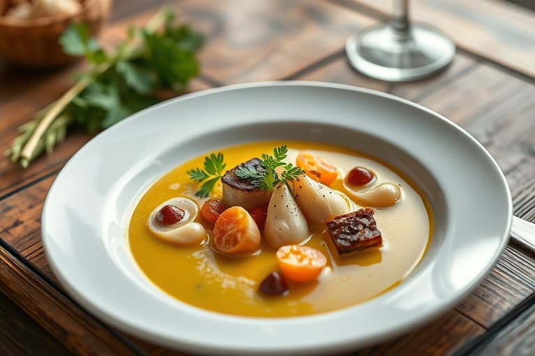 Nage østers og asparges i Pernod-velouté