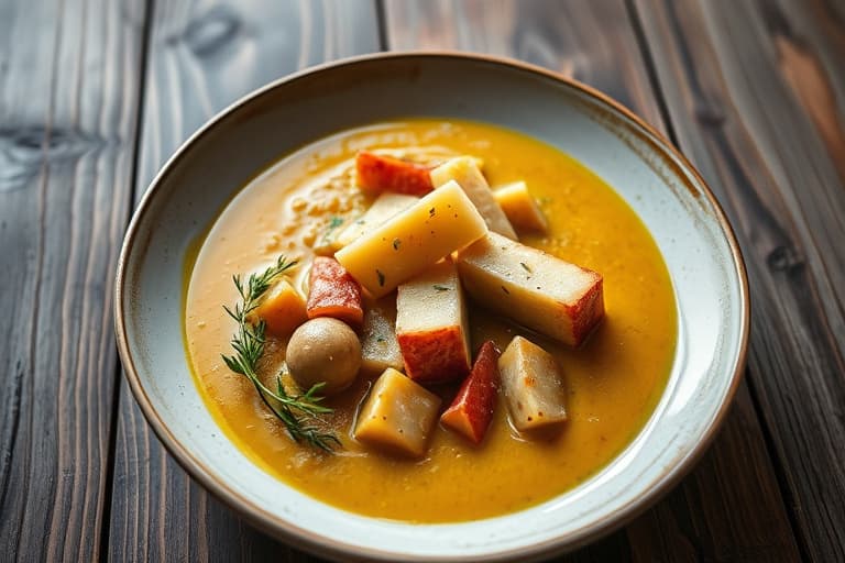Fransk løksuppe med Dijon-sennep og Gruyère-krutonger
