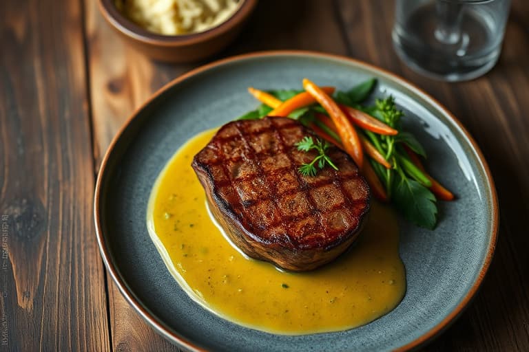 Filet Mignon med honning-dijonsennepsvinaigrette, lavendellavert fin urtekesam og smørsalat