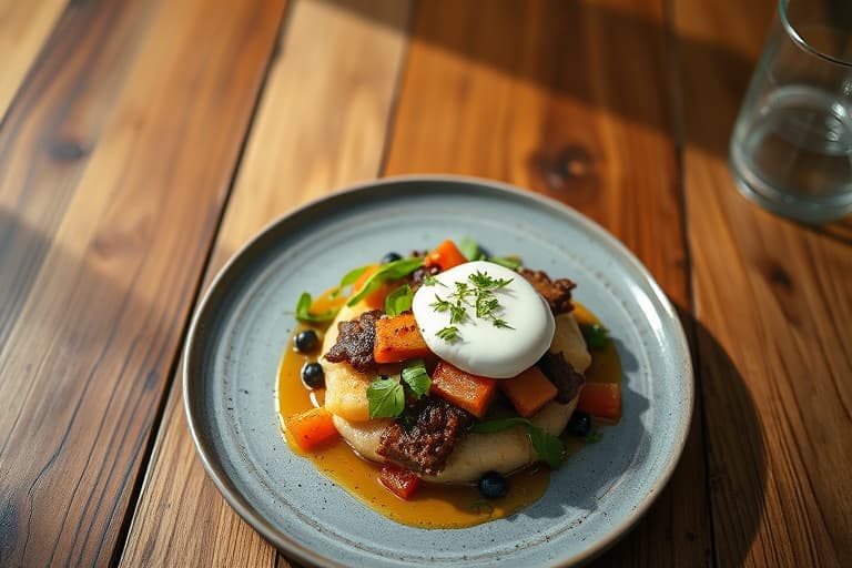 Røkt ørret, vodka, crème fraîche og sprø poteter