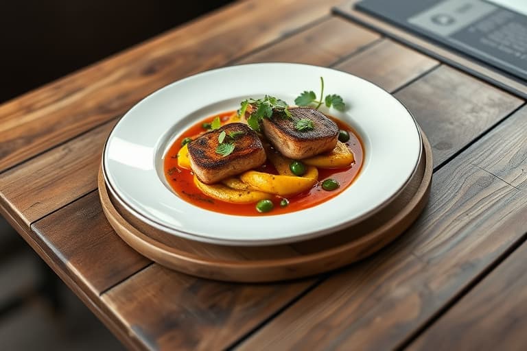 Chilensk havabbor med ovnsbakte gresskargrøt av gul paprika og ovnsbakt Poblano-saus