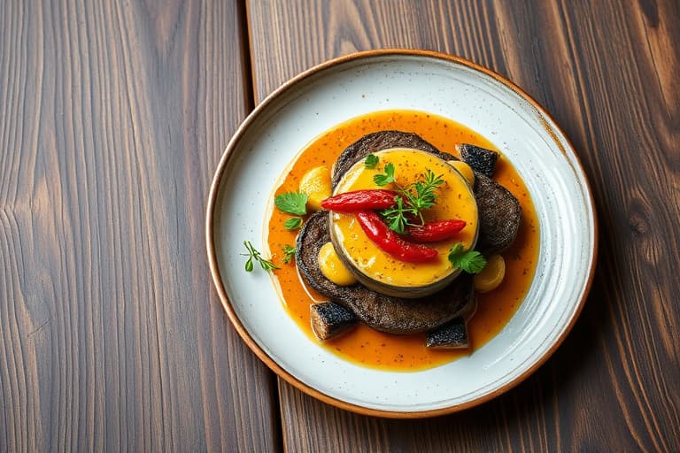 Grillet portobellosopp fylt med villris- og mandelpilaff og Piquillo-peppersvinaigrette