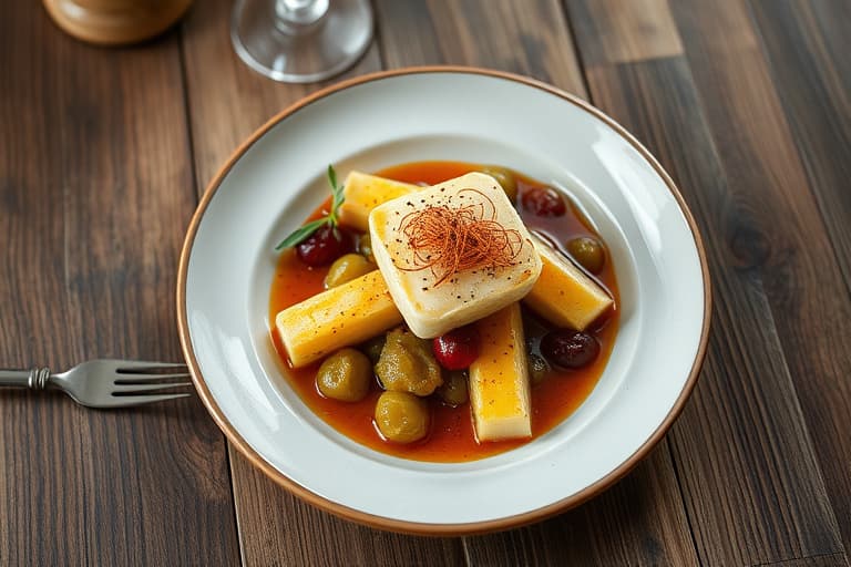 Havabbelfilét bakt i pergament med stuet purre, gullpoteter og trøffel-smør