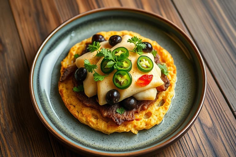 Kyllingtostada med mais, syltejalapeños og svarte bønner