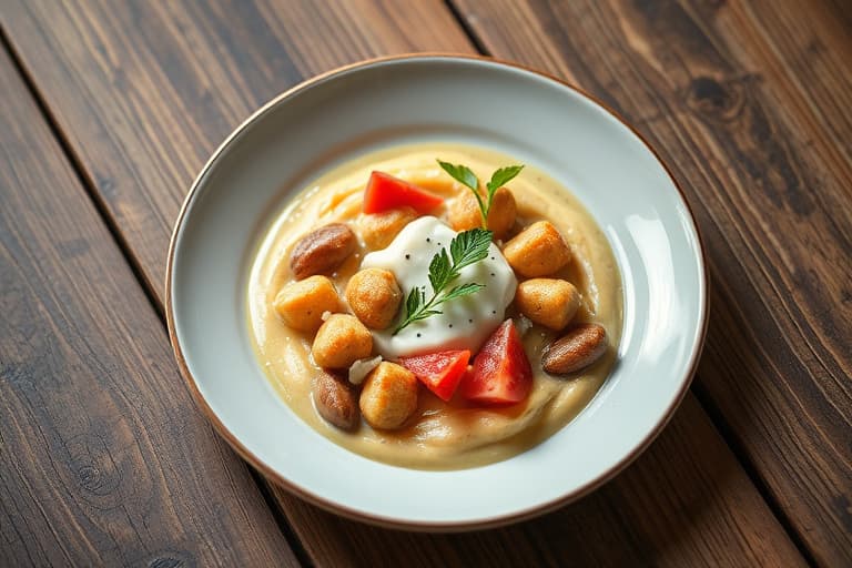 Hvit bønne- og tahinipuré med ristet pitabrød