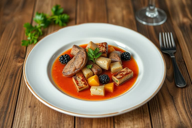 Reker med selleripuré og syltegrønnsaker