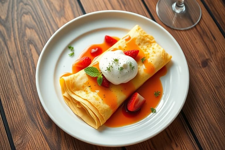 Flamberte crêpes med mascarpone og kirsebær