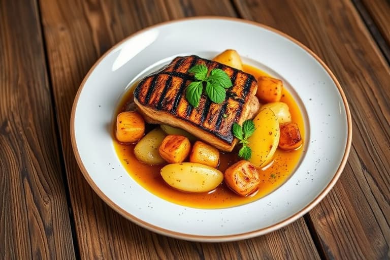 Sølvgrillert svartkveite med grillede sesongasparges, moreller, ovnsbakte fingerling-poteter og vannkresskrem