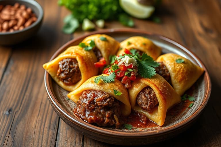 Corn Masa Pockets med klassisk strimlet storfekjøtt: Gorditas con Carne Deshebrada