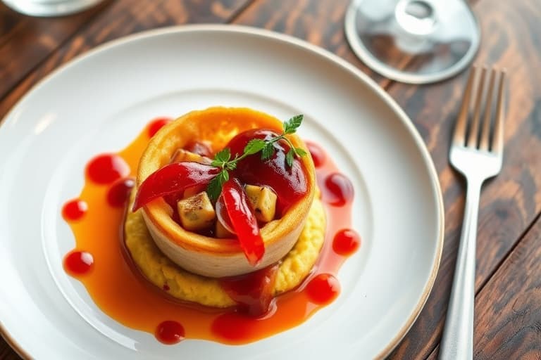 Colorado-lammeskiver med urtemarinade, myk polenta med ville sopp, og hibiskussirup