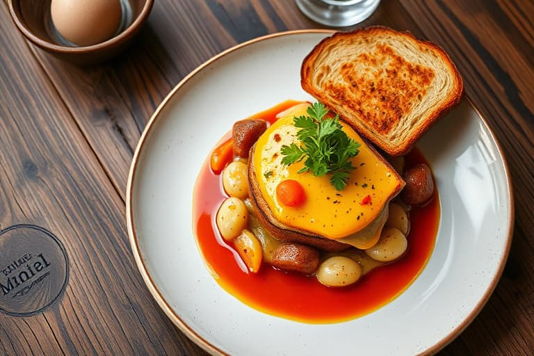 Vanilje- og kardemommebakt jernpanne med fransk toast, panerte epler og dadelmelasse