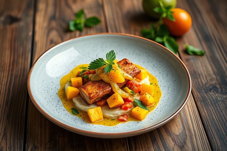 Krydret kokosreker med krydret mangobasil-salsa og limejasmínris