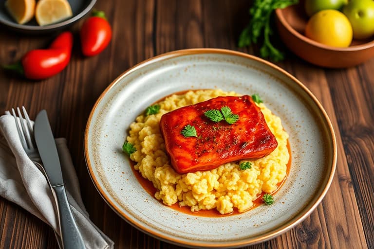 Chili-lime svinefilet med myk polenta, ungarske vokspepper og mais