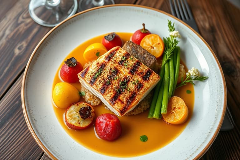 Marinert grillet svinenakke med krydret appelsinvinaigrette og svarte bønner med ris