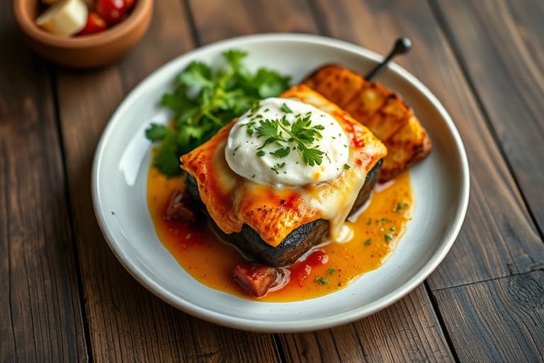 Hvitt maisbrødkledd Chile Relleno fylt med ovnsbakte rødbeter og geitost, servert med grillede grønnsaker